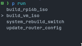 A shell prompt that shows a list of pipeline names.
The pipelines contains nix build trivial commands.