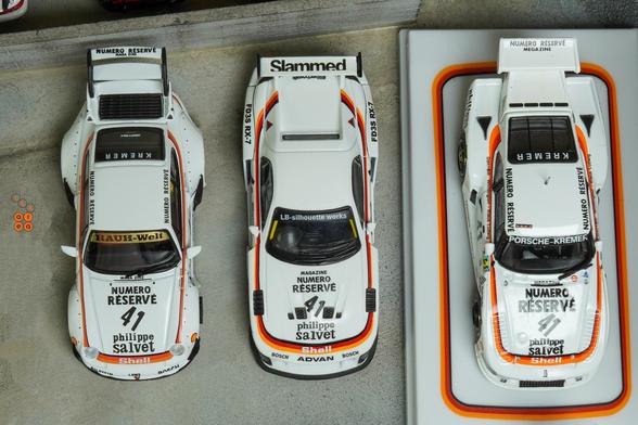Three cars in Numero Réservé livery in 1:64 scale on AREA 164
