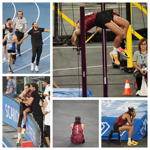 Different shots of Tamberi in action in his first competition since his injury 