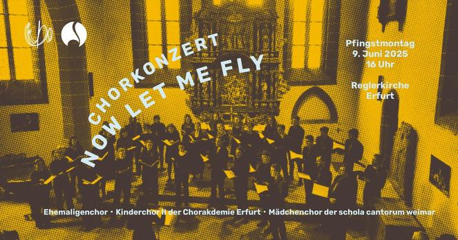 Banner für das Ehemaligenkonzert der Chorakademie Erfurt und der schola cantorum weimar. Zu sehen ist der gemeinsame Chor bei einem Auftritt in einer Kirche.