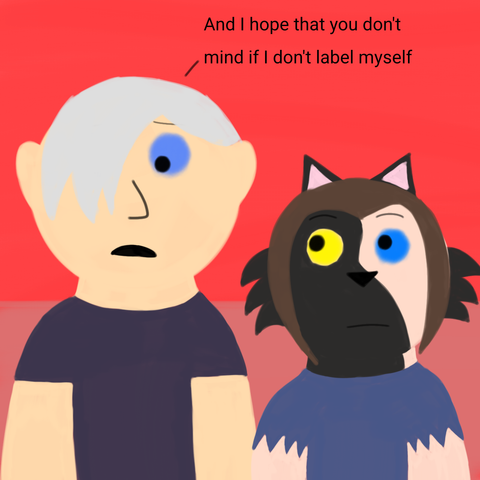 Drawing of Liam looking worried while not looking at Cinder and says "And I hope that you don't mind if I don't label myself" and Cinder looks at her with a neutral expression