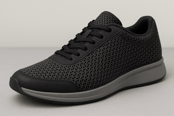 Fig. 1. Fig. 1. Genuine Alpha Complex footwear. This updated shoe: Was definitely made by emotionless machines. Has no history, story, or craft behind it. Cost 4.2 credits to manufacture. Carries zero existential weight.