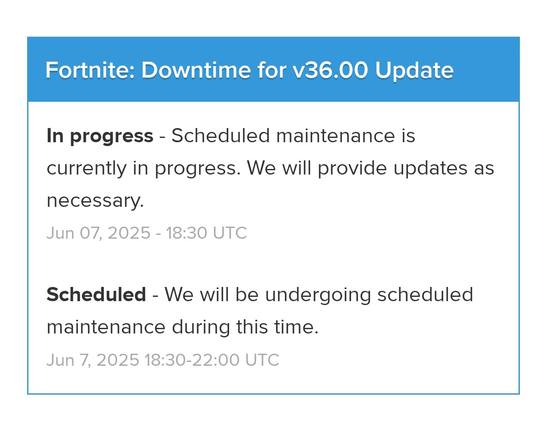 🚨Alert🚨 

Fortnite downtime starts at 2:30 PM ET after the Death Star Sabotage Live Event. Get ready for the v36.00 update dropping later tonight! #FortniteUpdate #DeathStarSabotage

More news and updates at
http://baskingamer.com

#baskingamer #FortniteLeaks #fortnitedown #fortniteundermaintenance #undermaintenance #gamer #gamers #gaming #GamingNews