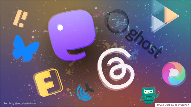 Ten federated media logos floating on a dark speckled background.