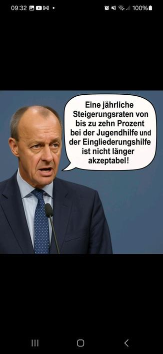 BILD VON MERZ mit Sprechblase
"Eine jährliche
Steigerungsraten von
bis zu zehn Prozent
bei der Jugendhilfe undder Eingliederungshilfe
Ist nicht länger akzeptabel!"

