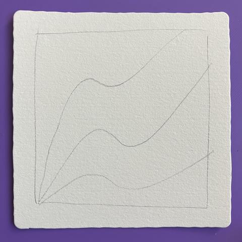 Blank tile withe a rough square border and three wavy lines emanating from the bottom left corner as the string