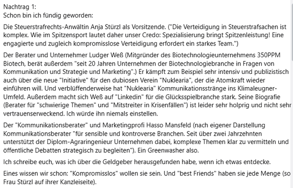 r, die ihr permanent Akteneinsichten verweigert... - da kenne ich mich aus. Die Kleinpartei FDP ist auch auf dem Trip...., gell Oliver Luksic! Warum erinnert mich das entfernt an Orban und Putin? Natürlich nur ganz entfernt... - homöopathisch, aber immerhin. Wehret den Anfängen. Stasi will ich das jetzt nicht nennen. Aber Kontrolldienst, das hat was Druckmäßiges. Das klingt jetzt ein bisschen böse und übertrieben. Aber wer die Bundestags- und Landtagsanfragen gelesen hat und die Pressemitteilungen und die Rechtfertigungen, der kann das dann doch nachvollziehen. Erstaunlich, dass die Zeitung das ganz unkritisch vermeldet. Das wäre doch ein Mega-Recherche- Thema. Mich würde schon interessieren, wer diesen verdeckten "Überwachungsdienst" gegen Nicht- Regierungsorganisiationen finanziert. Wo Kristina Schröder im Boot ist - die sehr rechts gerichtete hessische CDU-lerin und Ex-Ministerin -, ist eigentlich immer ein reicher Sponsor in der Nähe. Passt dann auch zu FDP und Luksic. Schaun mer m