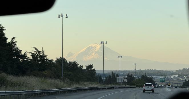 View of Mount Rainier from I-5 in Seattle.