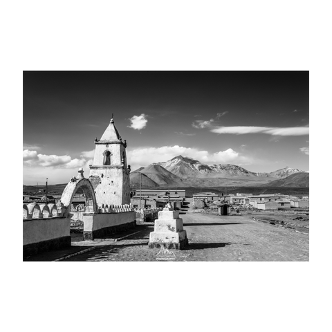 Isluga, a small village of the Chilean altiplano, in the Andes, in front of the Isluga Volcano.