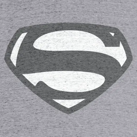 Grey shirt with a black and white Superman emblem.