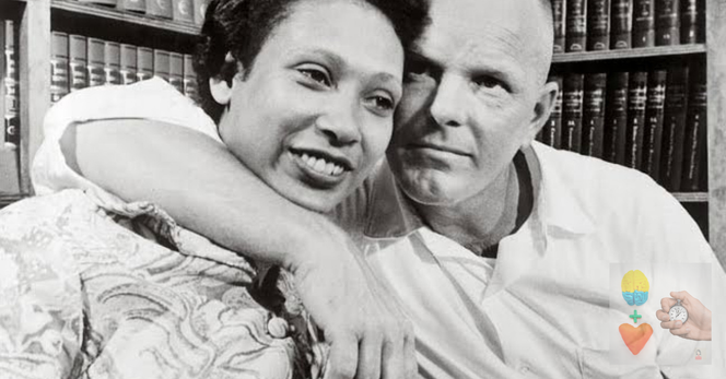 Black and white photo of Mildred and Richard Loving. 