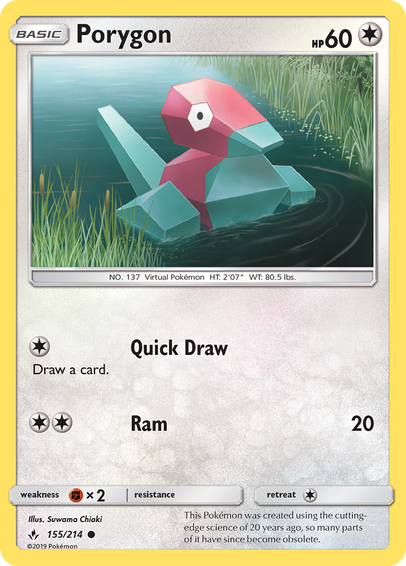 Porygon (Unbroken Bonds) released 2019/05/03. Illustrated by Suwama Chiaki.