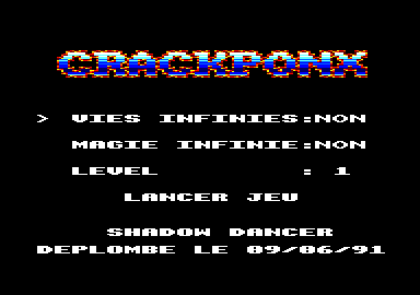 Screenshot of "Shadow Dancer" - Crack and Trainer (+2): Crackponx - Published by U.S. Gold on Amstrad CPC (1991)