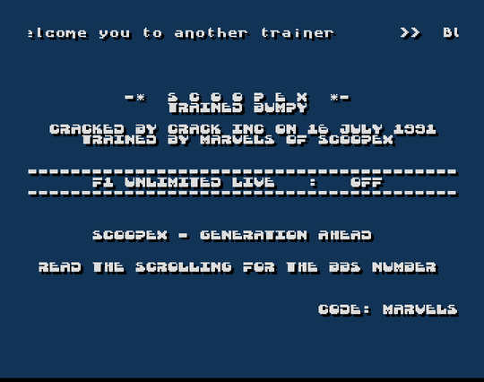 Screenshot of "Bumpy's Arcade Fantasy" - Crack: Crack Inc - Trainer (+1): Scoopex (SCX) - Published by Loriciel on Commodore Amiga (1992)