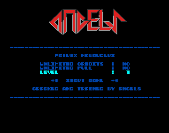 Screenshot of "Matrix Marauders" - Crack and Trainer (+3): Angels - Published by Psyclapse on Commodore Amiga (1990)