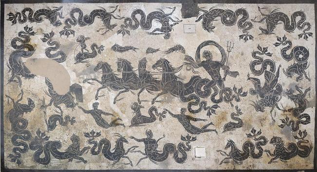 The mosaic with Neptune riding four sea horses
