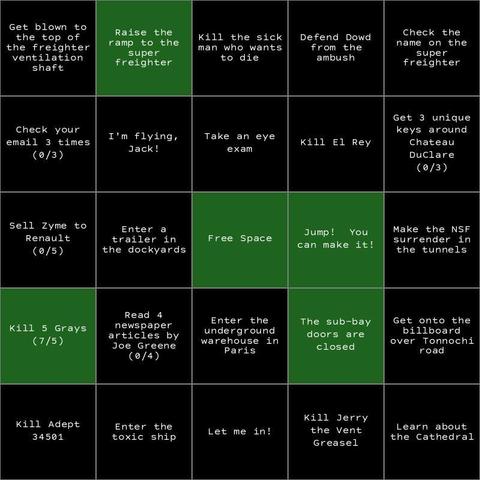 A bingo board with no finished lines...