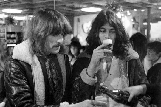 Jon Lord and Ian Gillan having a beer in Bern, Switzerland 1970.