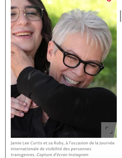 Jamie Lee Curtis et sa Ruby, à l'occasion de la Journée internationale de visibilité des personnes transgenres. Capture d'écran Instagram
