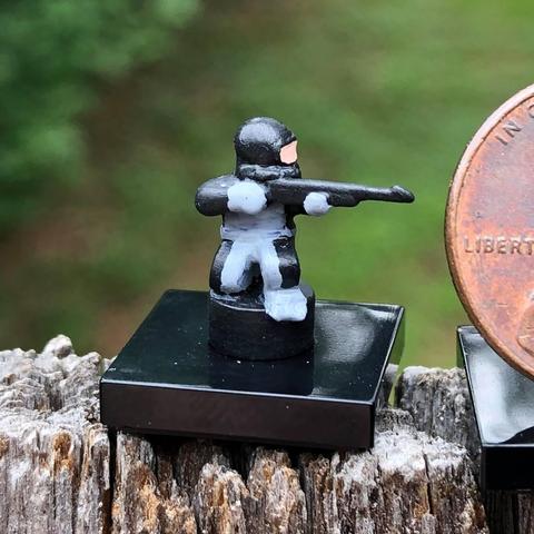 A Brick Mini Nano Soldier customized to look like Torpedo from G.I. Joe.