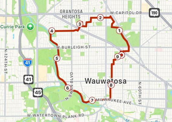 Map of a bike ride. 