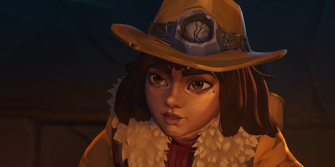 Imagem da personagem Ana Spelunky do episódio Spelunky Tally de Secret Level, vestida com chapéu de exploradora e cabelo curto, com expressão de curiosidade, ambientada em cenário escuro e misterioso.