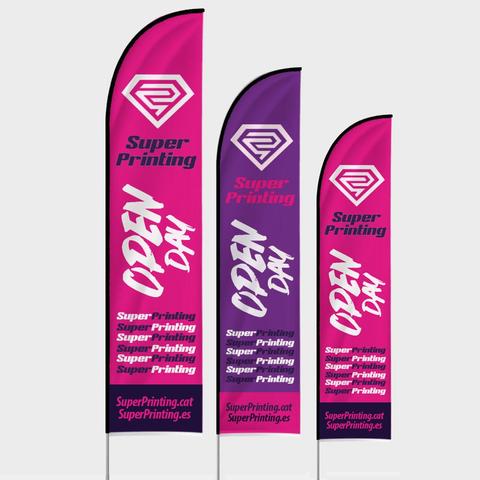 Banderola Publicitària Exterior tipus Surf, personalitzada a SuperPrinting.cat