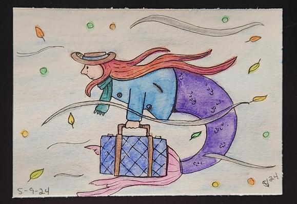 Mermaid setting out on a trip in the fall wind