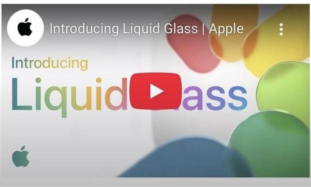 YouTube screen for Apple's Liquid Glass promo reel. Unfortunately the play button is smack dab right over the "GL", so all you see is "Liquid ass".