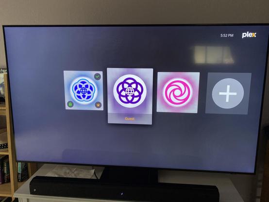 A picture pointed at my TV showing the PLEX user profile screen with classic EPCOT logos for icons.