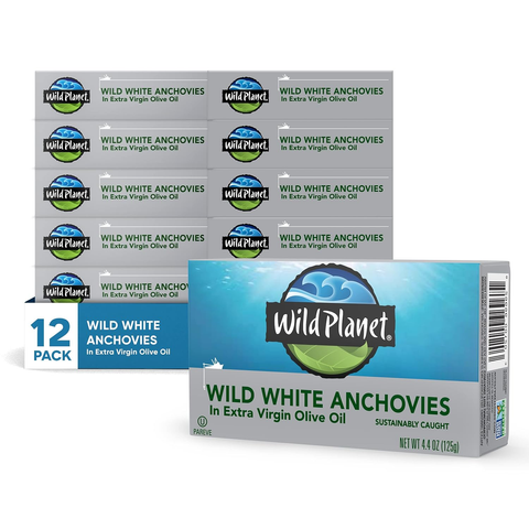 Wild Planet, White Anchovies packaging