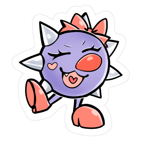 Happy Zelda, dancing/showing off a bit. Zelda is a lavender cartoon spike ball girl with a cute ribbon and big red nose