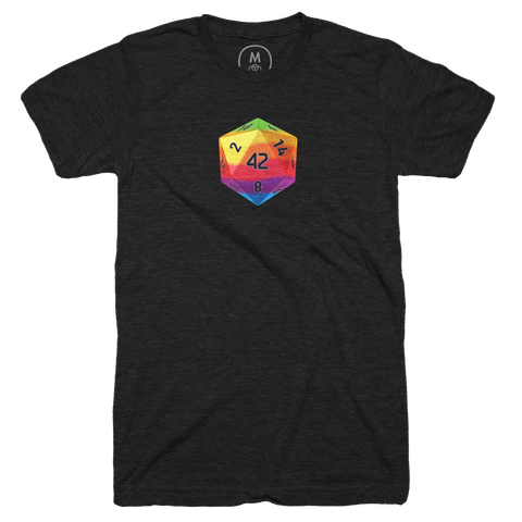 A t-shirt featuring a dice design with six familiar colours.