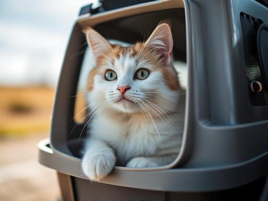 Gato en transportín. Cómo viajar con tu mascota
