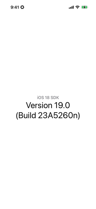 Screenshot of an app on iOS showing "iOS 18 SDK - Version 19.0".