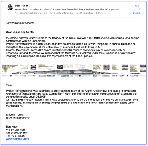 Gyaros island of exile - 10.06.2025 email to the jury members of the competition