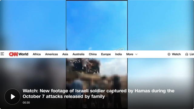 The family of an Israeli soldier held hostage by Gaza's Hamas terrorist government has released new footage of the moment he was pulled from his tank and kidnapped by Hamas terrorists during its October 7 massacre.
