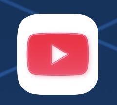 Liquid glass treatment of the YouTube icon, red rounded wrecked shape with soft edges and subtle red drop shadows
