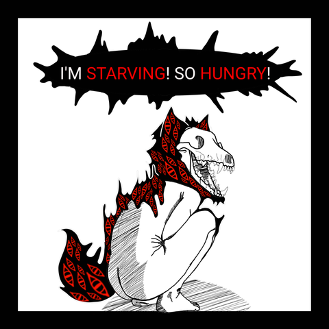 The glowing black aura has nearly enveloped the person completely and a grinning gnarly, Coyote, skull stares back as they call out,
"I'm starving! So hungry!"