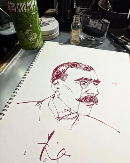 see toot. Its EDQ in red fountain pen ink, using a kakimori bras nib, in slight profile
