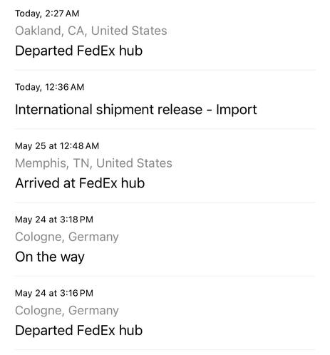 photo of delivery app showing a two week gap in shipment activity