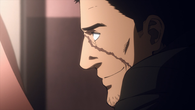 Oguro talking to his wife in the hospital from the anime series My Hero Academia: Vigilantes Episode 10.