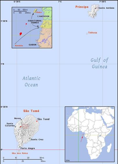 A map showing the location of Sao Tome and Principe
Credit https://ian.macky.net/pat/