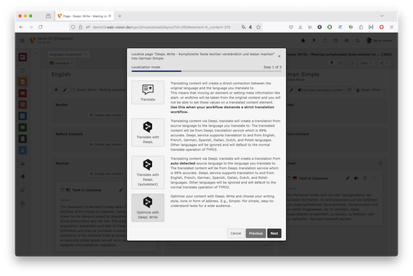 DeepL Translate Wizard in TYPO3