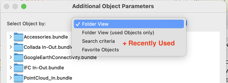 Additional Object Parameters dialog