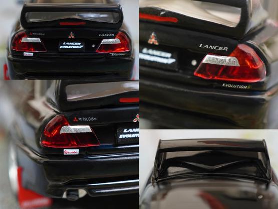 Some close-up shots of Mitsubishi Lancer GSR Evolution V 1998 with Mud Flap, Pyrenees Black by Hobby Japan in 1:64 scale on AREA 164