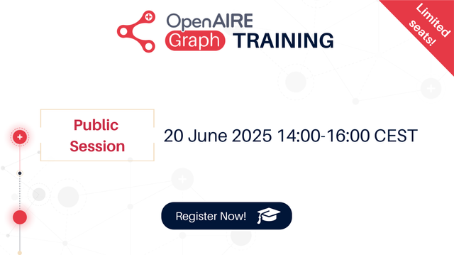 OpenAIRE Graph Training. Public Session, 20 June 2025 14:00-16:00 CEST. Limited seats, register now!