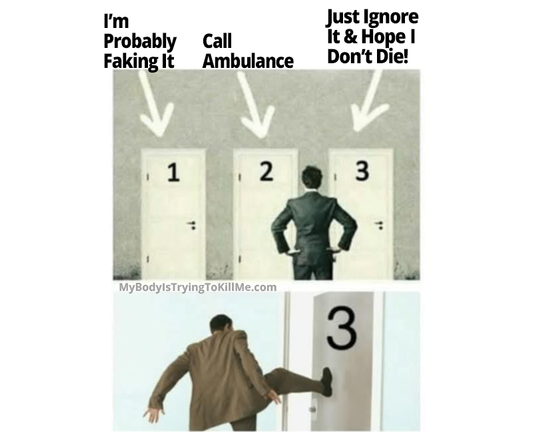 3 doors labeled 1, 2, and 3
1 --> I'm probably faking it
2 --> Call Ambulance
3 --> Just ignore it & hope I don't die

The guy kicks down door #3