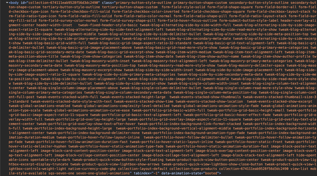 An HTML body tag with a million classes.