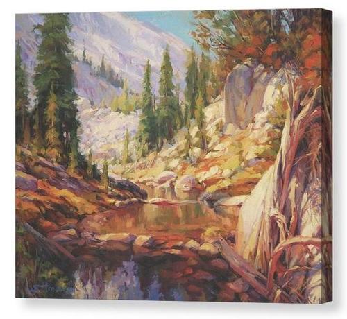 Canvas print of an original oil painting depicting a quiet stream high in the mountains.